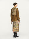 INTO THE EAST 25 Autumn/Winter Moss Green Lace-Up Silk Top/Spliced Layered Silk Skirt ITE-E1DGAW002GR20TP-LV Top